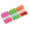 Drei robuste Haftstreifen in Pink, Grün und Orange in einer transparenten Verpackung.