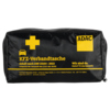 Schwarze KFZ-Verbandtasche mit gelbem Kreuz und ADAC-Logo, gemäß DIN 13164:2022.
