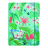 Notizheft mit grünem Dschungelmuster und floralen Motiven auf der Vorderseite.