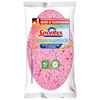 Packung mit drei bunten, saugfähigen Tuchschwämmen in Pink, angezeigt auf weißem Hintergrund.