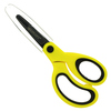 Gelbe Bastelschere mit asymmetrischem Griff und transparenter Klingenhülle.