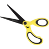 Gelbe asymmetrische Bastelschere mit schwarzer Klinge und Softgrip-Griff.