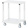 Weißer Werkstattwagen mit höhenverstellbarem Gestell und Lenkrollen.