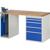 Werkbank mit Schraubstock, klappbar, 5 Schubladen, Holzplatte und geschlossener Schubladenwanne.