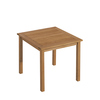 Holztisch mit quadratischer Tischplatte und vier stabilen Beinen in natürlicher Holzfarbe.
