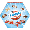 Hexagonale Packung mit bunten kinder Schokolade Happy Moments und verschiedenen Pralinen.