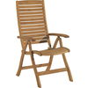 Hochlehner Gartenstuhl mit ergonomischer Form und 5-fach verstellbarer Rückenlehne aus Holz.