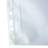Transparente Prospekthülle aus Kunststoff mit Verschlusslasche und Ringbuchlöchern.