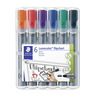 Sechs Flipchartmarker in verschiedenen Farben, verpackt in einer transparenter Blisterverpackung.
