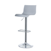 Grauer Barhocker mit chromfarbener Fußstütze und höhenverstellbarem Design.