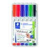 Sechs Whiteboardmarker in verschiedenen Farben in transparenter Verpackung.