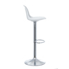 Weißer Barhocker mit höhenverstellbarem Sitz und Fußstütze auf einem glänzenden Sockel.