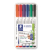 Sechs bunte Whiteboardmarker in einer transparenten Verpackung.