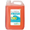 Orangene Kunststoffkanister mit Etikett des Allzweckreinigers Floreal Fresh, 5 l.