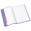 Violetter, transluzenter Heftschoner im DIN A5 Format, geöffnet mit kariertem Innenteil.