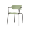 Bistrostuhl in Grün mit schwarzem Gestell, seitliche Ansicht.