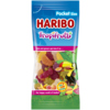 Tütenverpackung mit HARIBO Tropifrutti Fruchtgummis und buntem Toucan-Design.