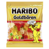 Packung mit bunten Fruchtgummi-Goldbären, vorn mit Zeichnung eines Bären und Markenlogo.