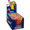 Produktdisplay mit HARIBO Fruchtgummi Roulette Rollen in einer Verkaufsverpackung.
