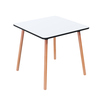 Weißer quadratischer Bistrotisch mit Holzbeinen im skandinavischen Design.