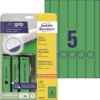 Grüne Ordnerrückenetiketten in Packung mit der Bezeichnung „5“, geeignet für alle Drucker.