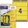 Gelbes Ordnerrückenetikett mit Nummer 4, verpackt und beschriftet, für alle Drucker geeignet.