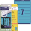 Blaue Ordnerrückenetiketten mit der ultragrip-Technologie in einer Verpackung.