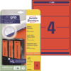 Rotes Ordnerrückenetikett mit der Aufschrift „4“ und Verpackung im Hintergrund.