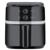 Heißluftfritteuse mit manueller Steuerung, Temperaturregelung und Timer-Funktion in Schwarz.