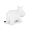 Weiße Buchstütze in Form eines Hippos aus einem weichen Material.
