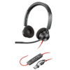 Schwarzes On-Ear-Headset mit Mikrofon und USB-Adapter für Computeranwendungen.