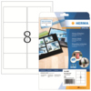 Produktabbildung von HERMA Universaletiketten auf einer Packung mit Layout und Abmessungen.