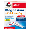 Nahrungsergänzungsmittel in Verpackung, mit Hinweis auf Magnesium, Calcium und Vitamin D.