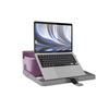 Violette Organisationsbox mit Laptop auf einem grauen Caddy und mehreren Fächern.