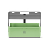 Grüne Organisationsbox mit abnehmbarem Griff und Trennrippen für individuelles Fächersystem.