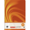 Rautiertes Schulheft im DIN A5-Format mit orangefarbenem Cover und Rand für Lineatur 8f.