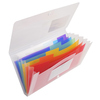 Transparente Fächermappe mit sieben bunten Unterteilungen und Etikettenhaltern.