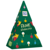 Weihnachtsbaum-förmige Schokolade mit festlicher Verpackung und Aufschrift "FROHE WEIHNACHTEN".