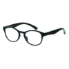 Schwarze-anthrazit Lesebrille im Panto-Design mit flexibel gefederten Bügeln.