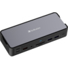 Dockingstation mit verschiedenen Anschlüssen, USB-C und HDMI, in kompaktem Design.