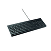 Schwarze kabelgebundene Tastatur mit ISO Full-Size-Layout und Ziffernblock.