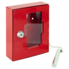 Roter Schlüsselschrank mit Sichtfenster und Schlüsselmechanismus, zum Aufbewahren von Schlüsseln.