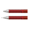 Rotfarbener Druckbleistift mit einziehbarer Spitze und geriffeltem Griff, Produktabbildung.