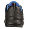 Schwarze Sicherheitsschuhe mit blauem Innenfutter, Ansicht von hinten.