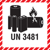 Hinweisetikett für Lithiumbatterien mit der Aufschrift "UN 3481" und einem Gefahrensymbol.