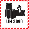Hinweisetikett mit Symbolen für Lithiumbatterien und der Kennzeichnung "UN 3090".