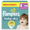 Packung mit Pampers Baby-Dry Windeln in Monatsbox für Babys von 10-15 kg.