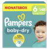 Packung von Pampers Baby-Dry Windeln Größe 6 mit 148 Stück für Babys von 13-18 kg.