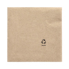 Braune, recycelte Serviette mit einem Symbol für Recycling in der unteren linken Ecke.