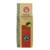 Teebeutelpackung mit der Aufschrift 'Indische Teemischung', Fairtrade-Symbol sichtbar.